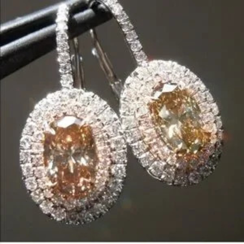 New 925 Sterling Silver Oval MorganiteDrop Earrings